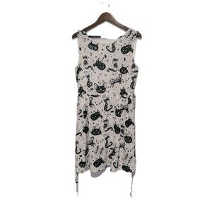 L.A Soul Cosmic Cats L Printed Fit-Flare Dress Sleeveless Pockets Black White